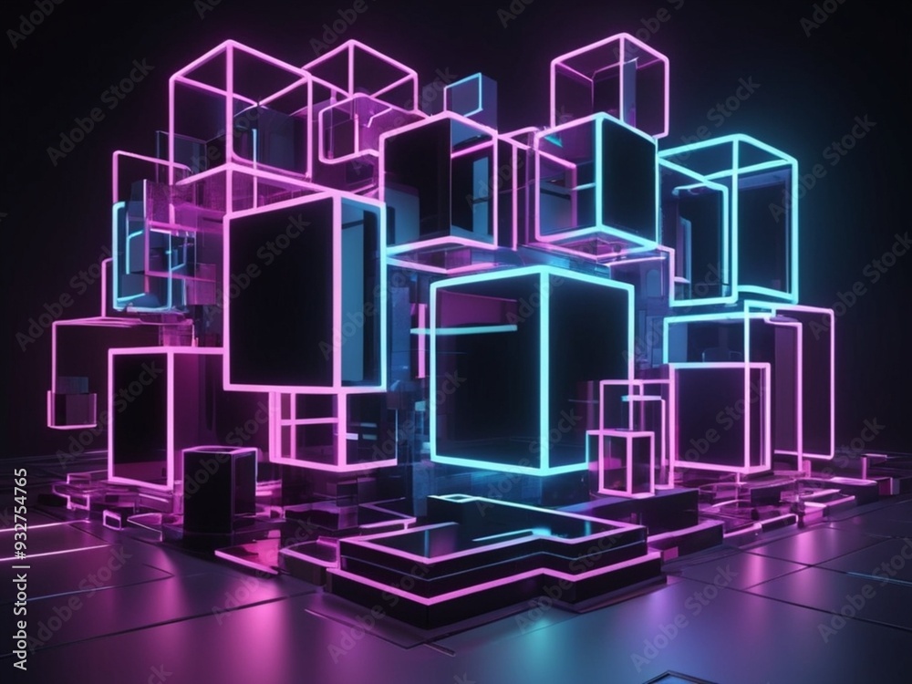 Obraz premium 3D abstract background with neon lights neon cubes spa