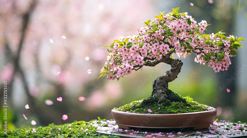 Pink Bonsai Tree with Falling Petals Pink Bonsai Tree with Falling Petals