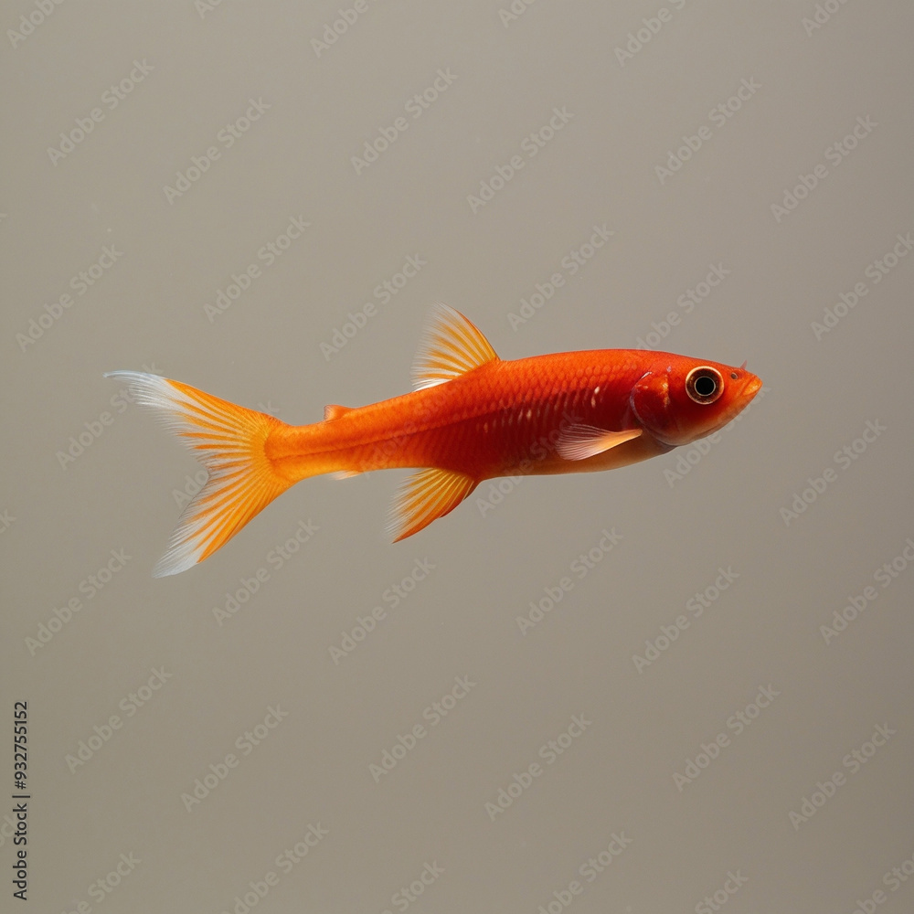 PNG ULTRA HD 8K A solitary cardinal tetra swimming against a soft blue background highlighting its vibrant red and blue colors with delicate fins in perfect clarity