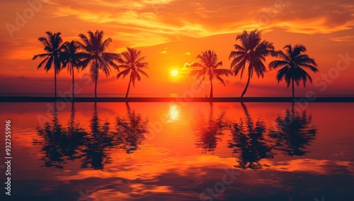 Silhouettes of Palm Trees at Sunset