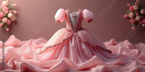 A classic fairy tale princess costume showcasing elegant fabric textures and branding, presented as a promotional item mockup for marketing and advertising photo