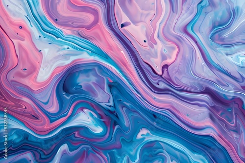 An abstract painting with swirling patterns of purple, blue and pink paint, resembling the colors found in marble