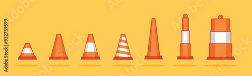 set of traffic cone type icons, illustrations of traffic markers and traffic controllers. suitable for posters and web icons