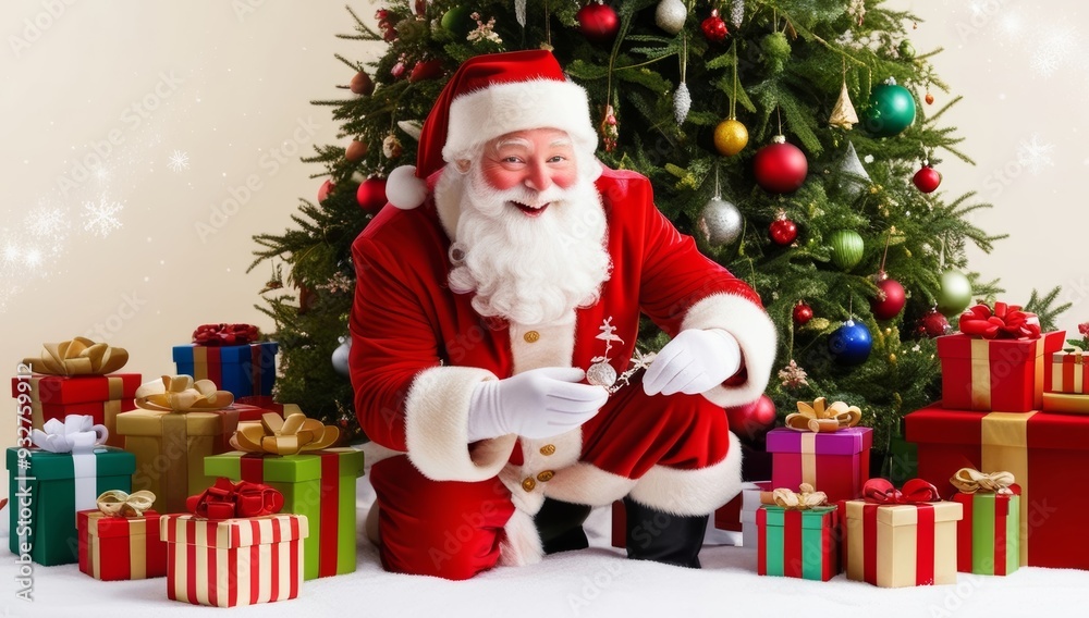 A jovial Santa Claus with a bushy white beard and rosy A jovial Santa Claus with a bushy white beard and rosy