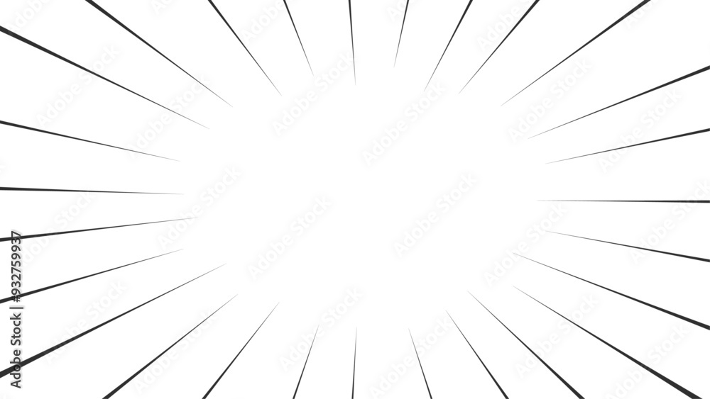 Obraz premium シンプルな黒い集中線のフレーム - 放射状に広がる漫画の効果線の背景素材 - 16:9