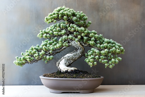 Elegant Whitebark Pine Bonsai Tree in Brown Pot photo