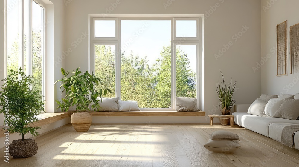 An open, airy living room with sparse furniture and a large window, emphasizing the zen of uncluttered spaces. An open, airy living room with sparse furniture and a large window, emphasizing the zen of uncluttered spaces.