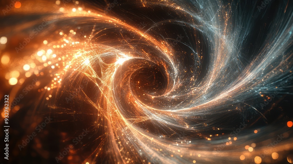 Digital art of a quantum field with swirling particles and dynamic shadows, creating an otherworldly and abstract effect.