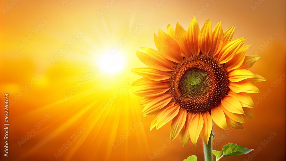 Obraz premium Vibrant sunflower basking in sunlight against a yellow and orange gradient backdrop