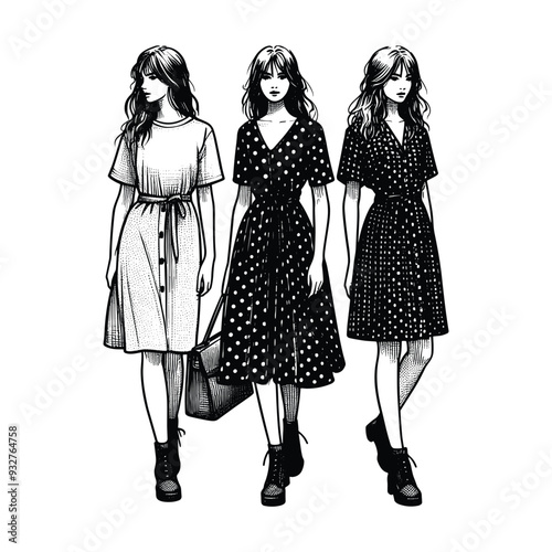 Illustration of a woman in a dress.Women illustration, Art hand drawn vector.