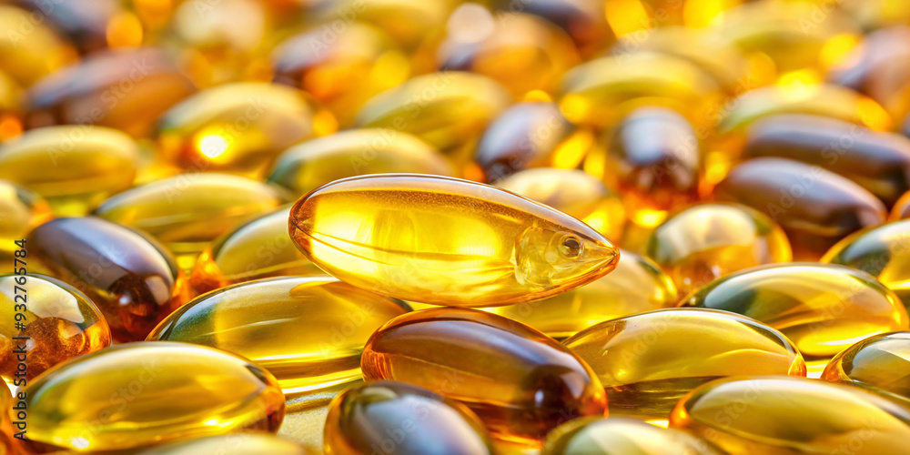 Fish oil pill with omega-3 in full depth of field Fish oil pill with omega-3 in full depth of field