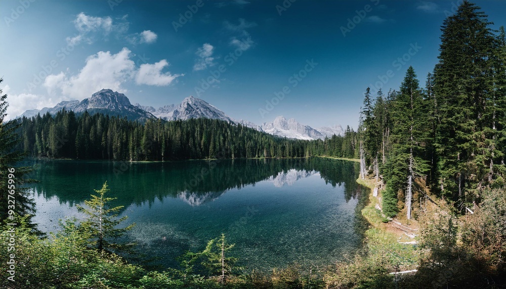 Lake Between Forests And Mountains Lake Between Forests And Mountains