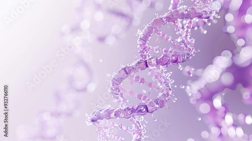 DNA helix on light lilac background. Genetics, ECO promotion. helix gene cell. Gene dna molecule helix spiral on purple backdrop. medical science, genetic biotechnology, chemistry biology. Copy space