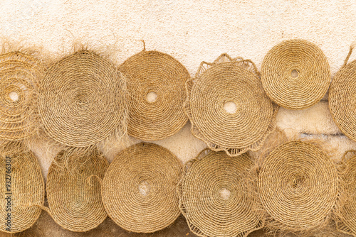 Sidi Bouzid, Tunisia. Woven baskets for sale at the outdoor souk in Bir al Haffay. photo