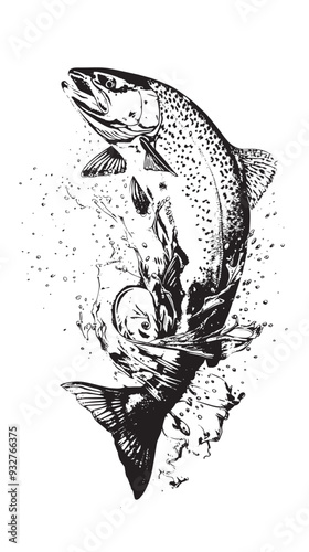 Realistic intricate drawing of the rainbow trout jumping out vector