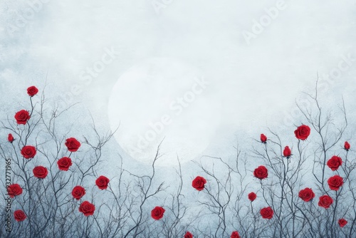 A Serene Night: Red Roses Blooming Under the Radiant Full Moonlight photo