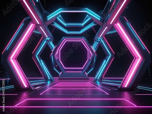 Futuristic neon geometric lights stage