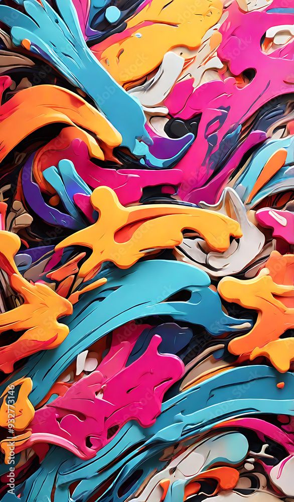 Obraz premium A Vibrant colors design of abstract graffiti texture, a mix of abstract text and graffiti, background wallpaper style, wide banner style 