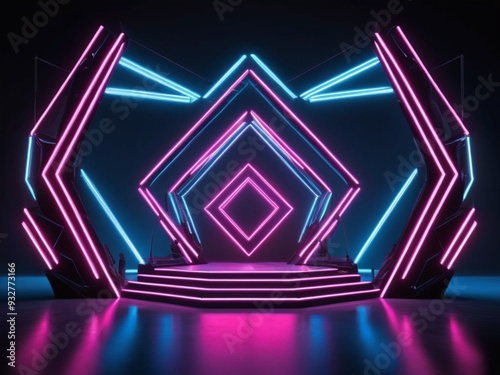 Futuristic neon geometric lights stage