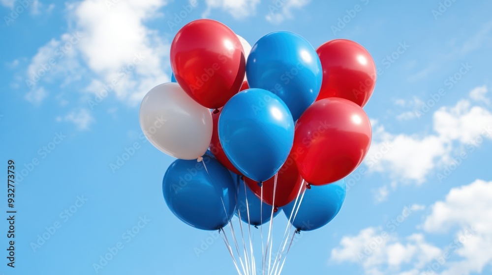 Red, White, and Blue Balloons Against a Blue Sky Red, White, and Blue Balloons Against a Blue Sky