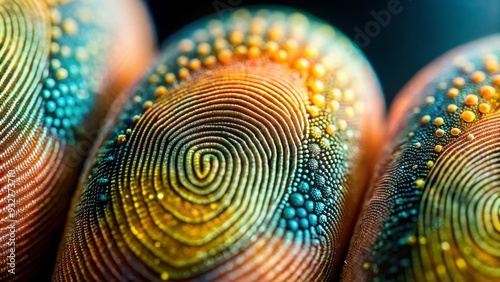 Delicate fingerprints bearing intricate patterns and textures, captured in close-up, revealing the subtle beauty of nature's smallest details in abstract, macro form. photo