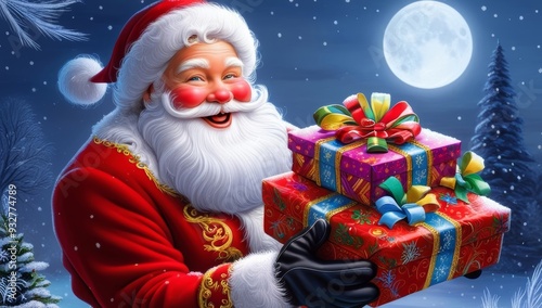 A jovial Santa Claus with a robust build and a warm