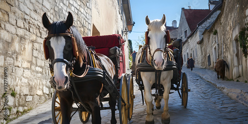 Traditional horse-drawn carriage in historic town