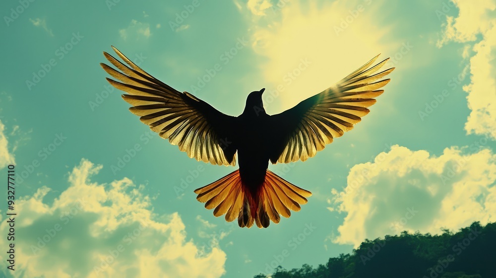 Obraz premium Majestic bird with spread wings soaring in sky