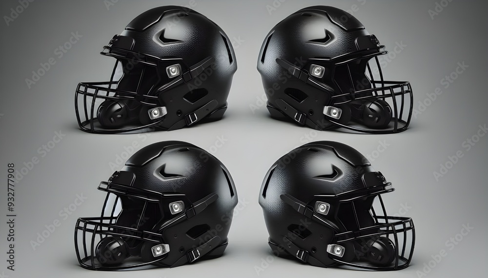 Fototapeta premium Blank black american football helmet mockup, different views