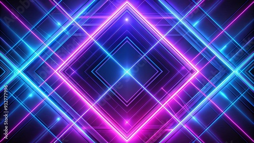 Abstract background with purple and blue laser lines on glowing black geometric shapes