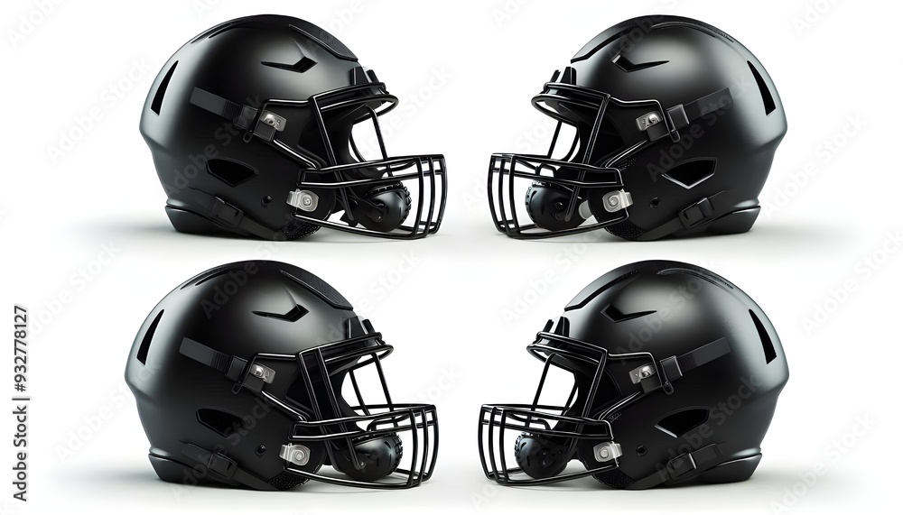 Fototapeta premium Blank black american football helmet mockup, different views