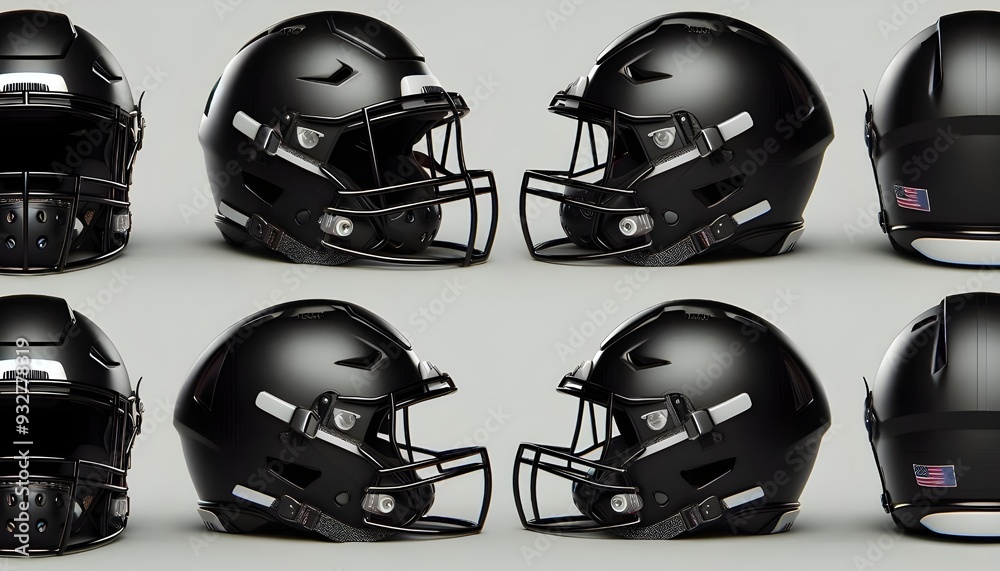 Fototapeta premium Blank black american football helmet mockup, different views