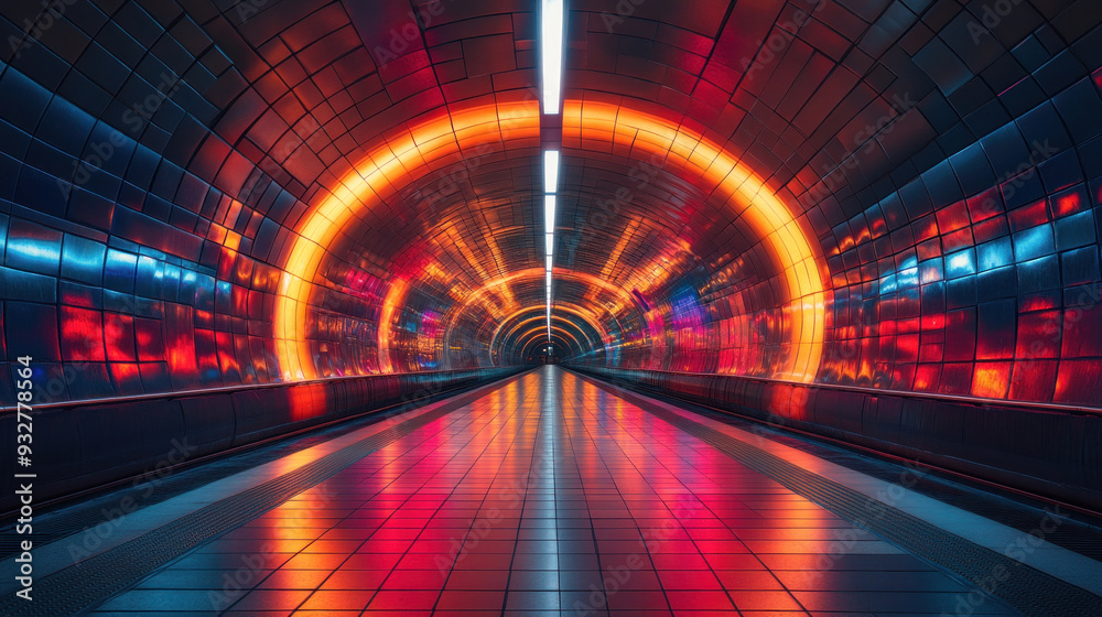 A subway tunnel adorned with modern art installations, turning transportation into an experience. A subway tunnel adorned with modern art installations, turning transportation into an experience.