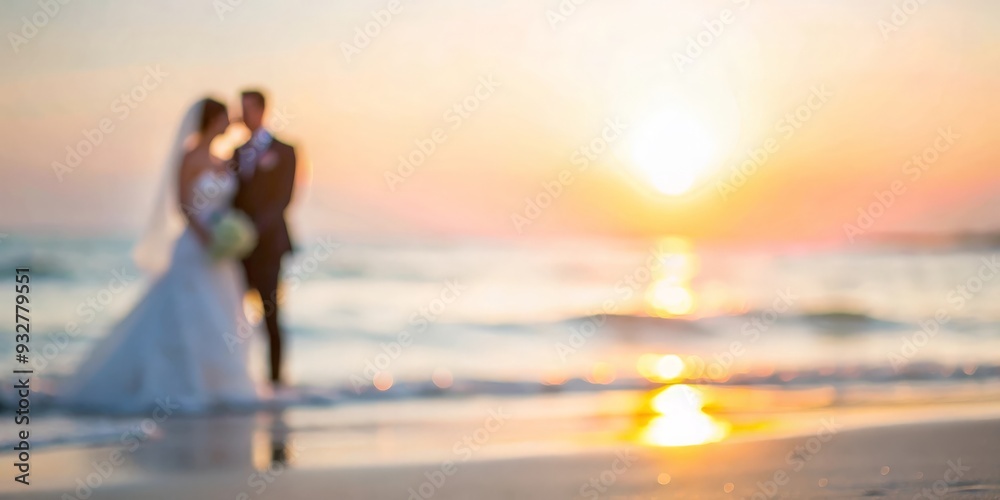 Softly blurred image of a beach wedding with a sunset in the background.
Softly blurred image of a beach wedding with a sunset in the background.