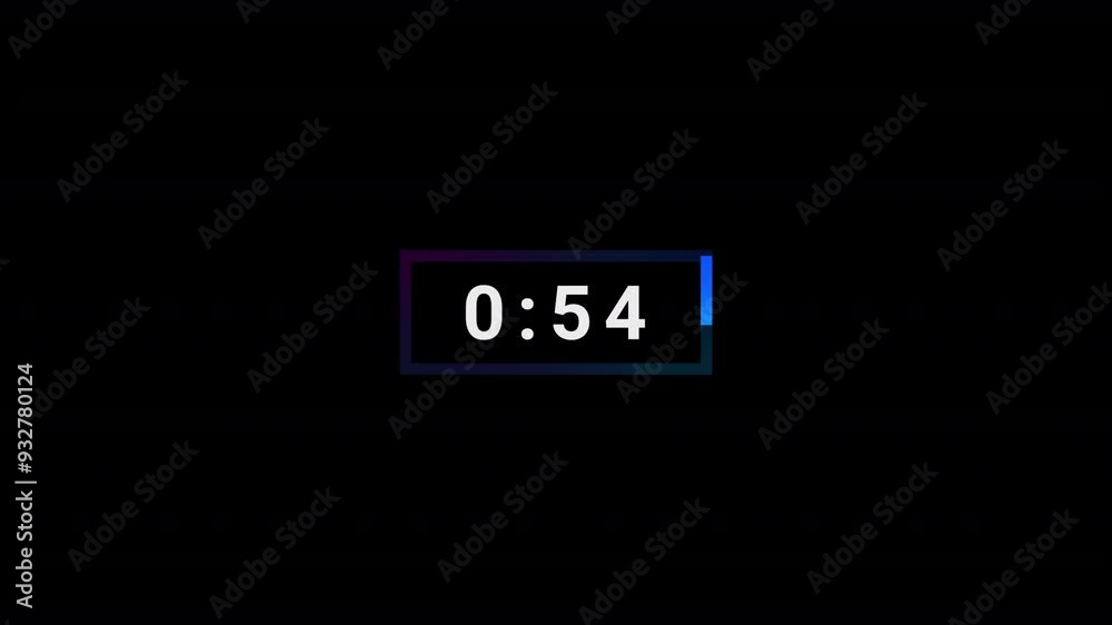 One minute countdown animation from 60 seconds to 0 seconds on a transparent background, One minute countdown timer with alpha channel