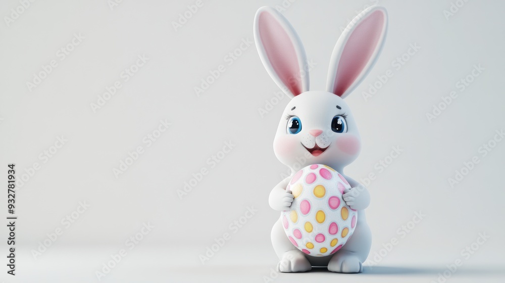 Cute Easter Bunny Holding a Decorated Egg Cute Easter Bunny Holding a Decorated Egg