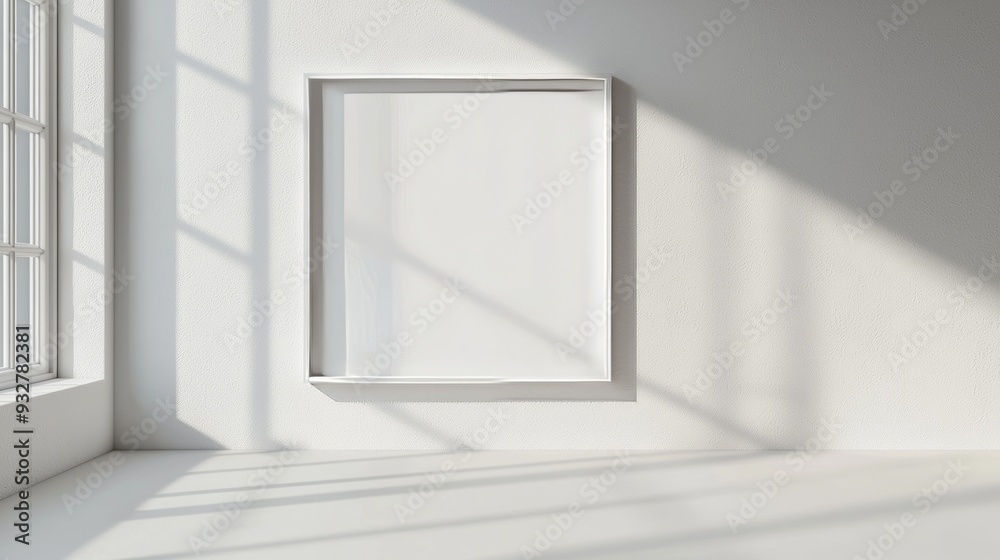 Minimalist frame mockup in bright room for artwork or photography display Minimalist frame mockup in bright room for artwork or photography display