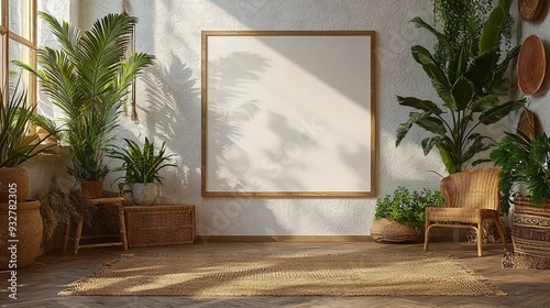 Rustic frame mockup in bohemian room for artwork or inspirational quote