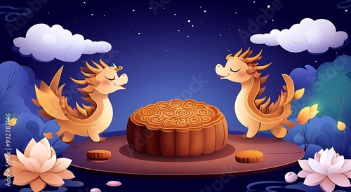 there are two dragon like creatures standing next to a cake photo