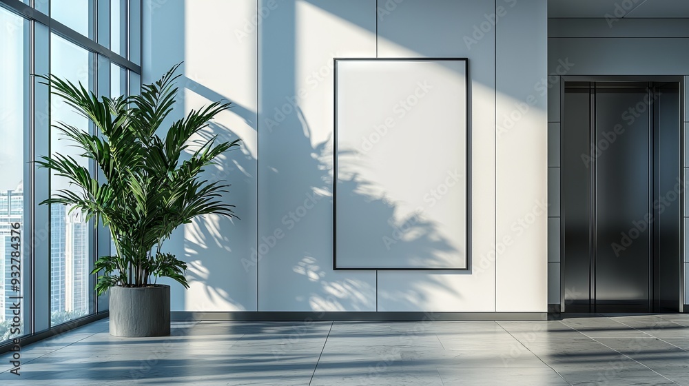 Lobby frame mockup in modern building for artwork or branding display Lobby frame mockup in modern building for artwork or branding display