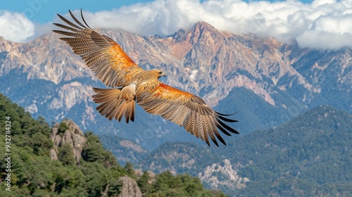 Majestic eagle soaring over mountain landscape