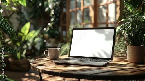 Cozy home office laptop mockup for digital product or website display
