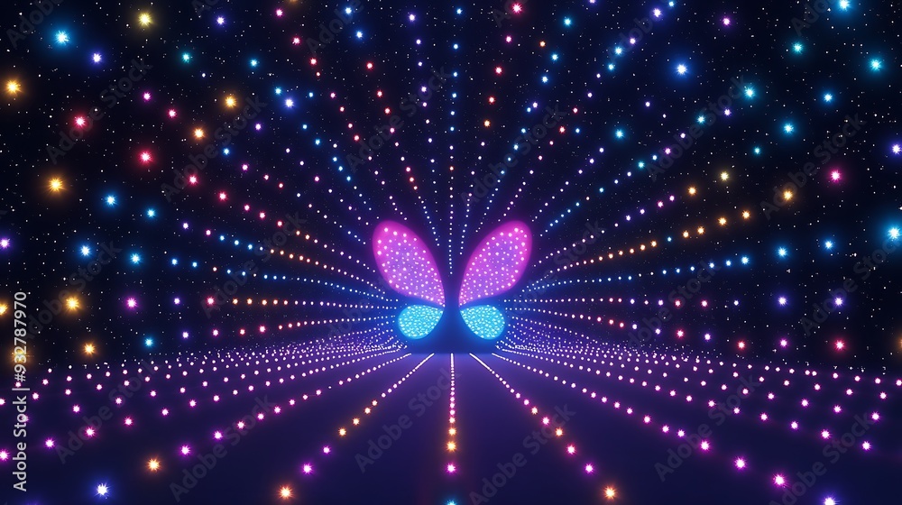 Naklejka premium Abstract Neon Lights in the Shape of a Butterfly.