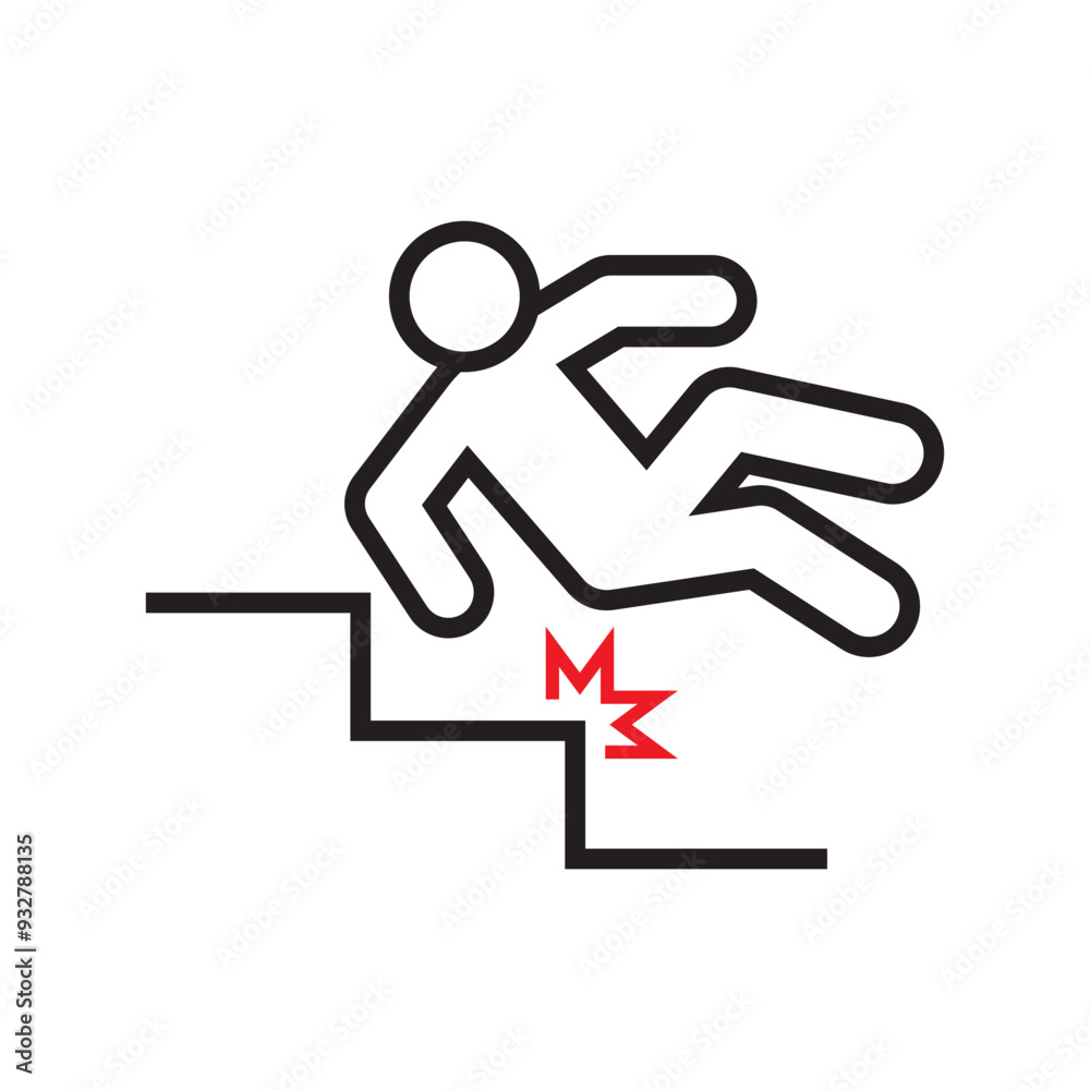 Fall down stairs watch your steps slip accident caution icon sign vector background Fall down stairs watch your steps slip accident caution icon sign vector background