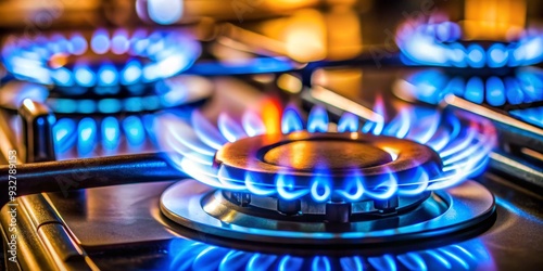 Blue Flames Dance on a Gas Stove, close-up, photography, kitchen, heat, energy, fire