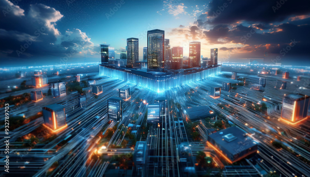 Obraz premium Illustration of Edge Computing: A Distributed Computing Concept Depicting Data Processing at the Network's Edge