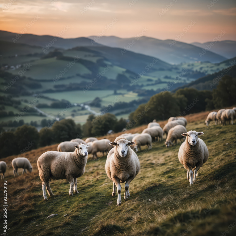 Obraz premium Cute and woolly sheep in the meadow