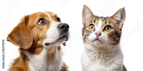 Curious Beagle and Tabby Cat, Portrait, Dog and Cat, White Background, Pets, Animals