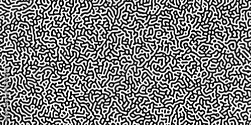 Turing reaction diffusion monochrome seamless pattern with chaotic motion. Linear design with biological shapes. Organic lines in Memphis. abstract truing organic wallpaper background.	

