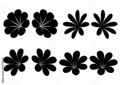 花のシルエットセット。モノクロの花柄。